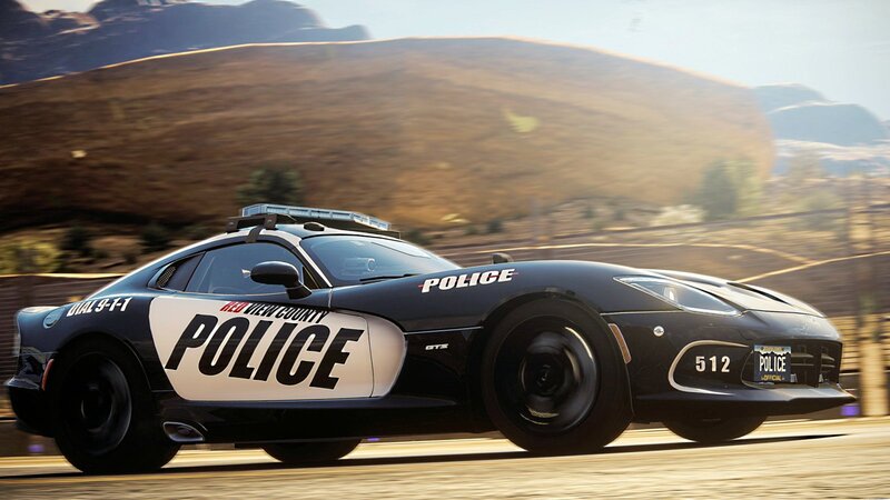 Police Car on Road — Black, Dynamic, Afternoon