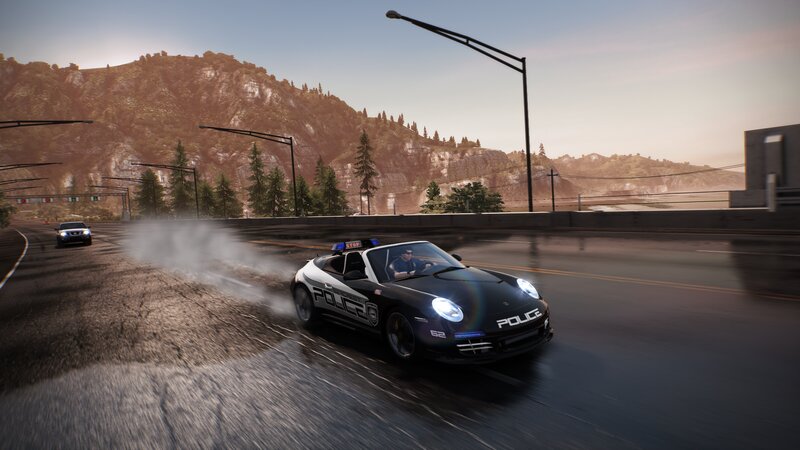Police Car on Road — Black, Dynamic, Sunset, 3d Render