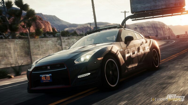 Police Car on Road — Black, Dynamic, Sunset