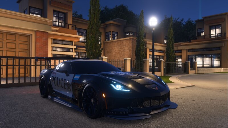 Police Car on Street — Black, Dramatic, Night