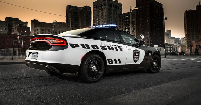 Police Car on Street — Black, Dramatic