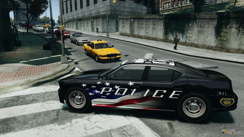 Police Car on Street — Black, Urban