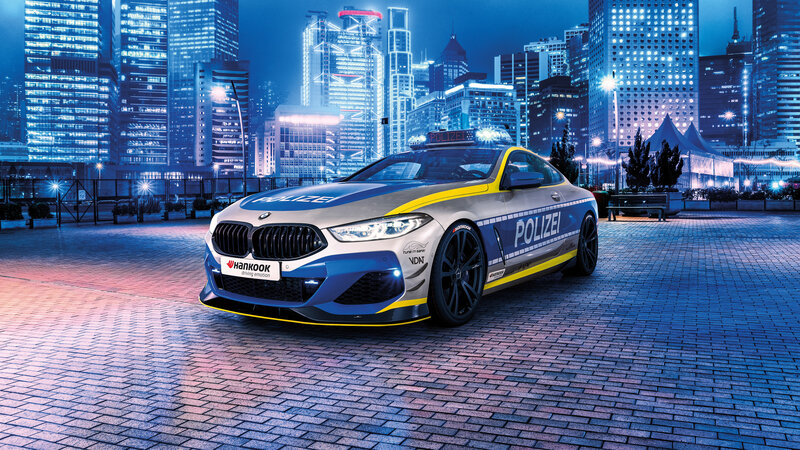 Police Car on Street — Blue