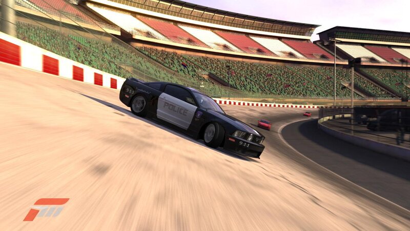 Police car racing on track