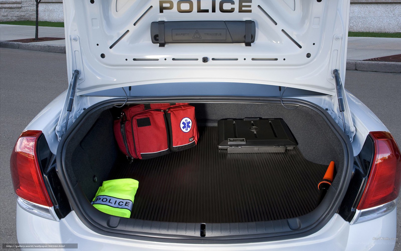 Police car trunk with equipment