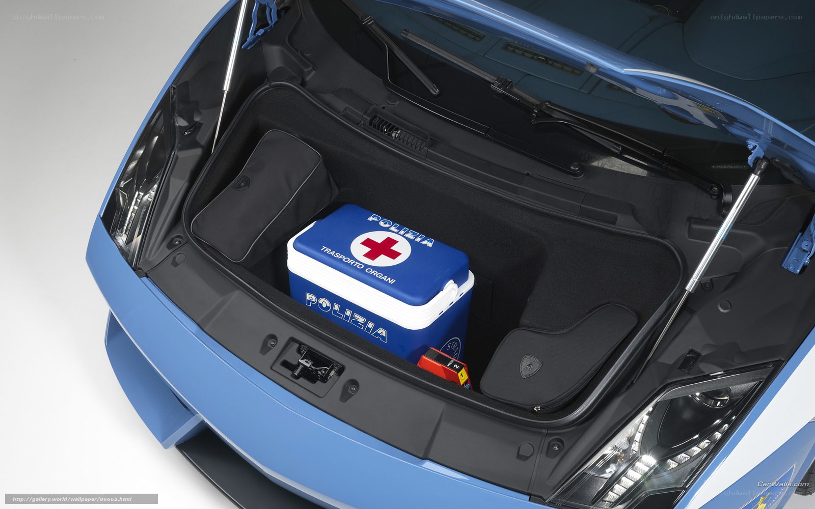Police car trunk with medical cooler