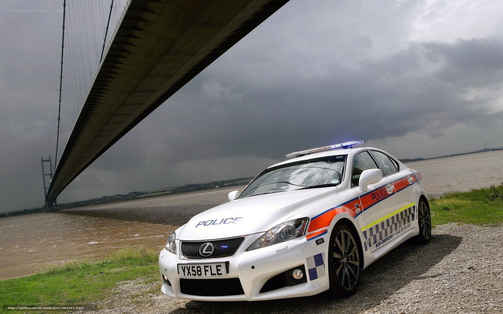 Police car under a bridge