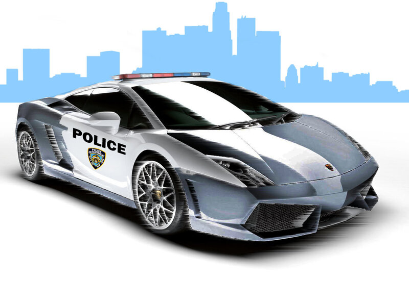 police car with city skyline