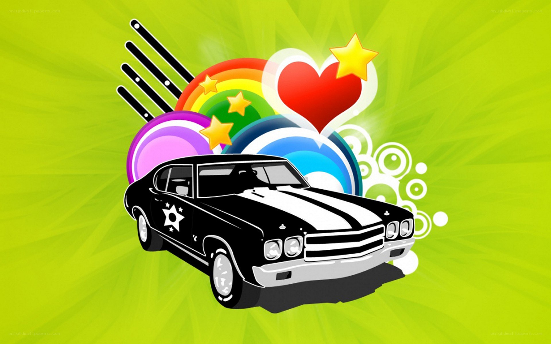 police car with colorful background