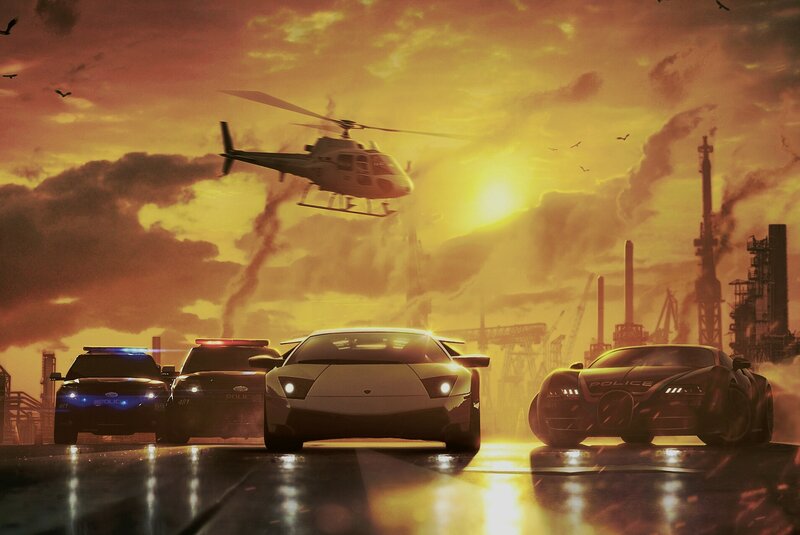 Police Cars and Helicopter