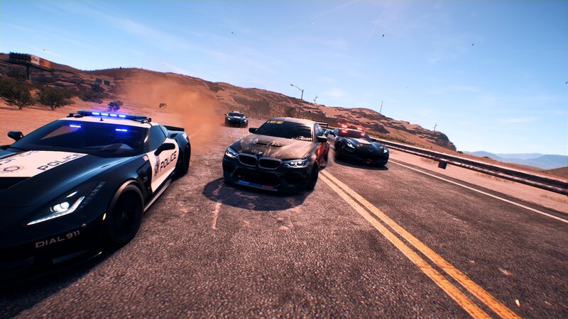 Police Cars Chasing Car — Black, Action-packed