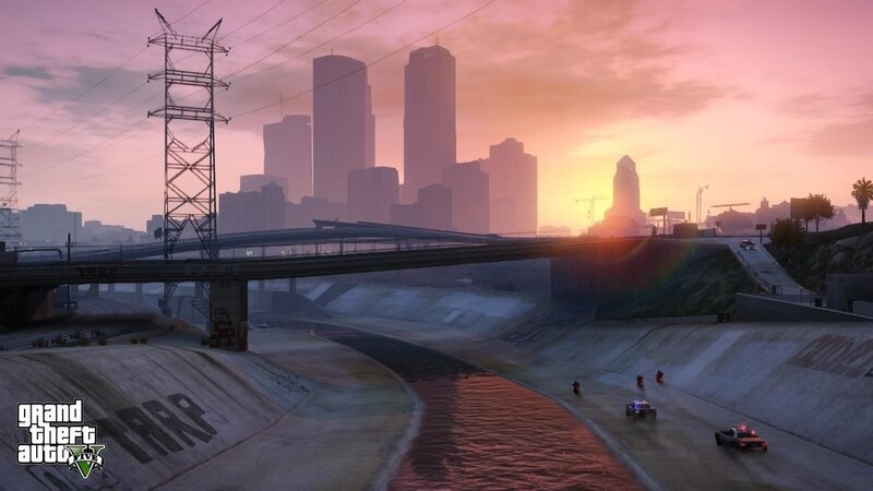 Police Chase in Canal — Pink