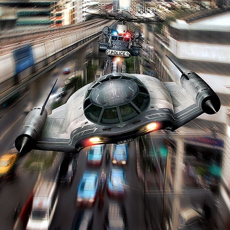 Police chase in futuristic city