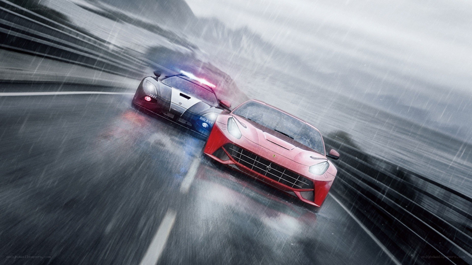 Police chase in the rain