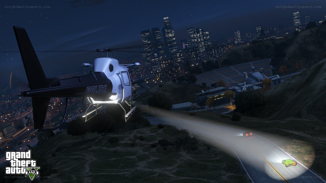 Police helicopter chase at night