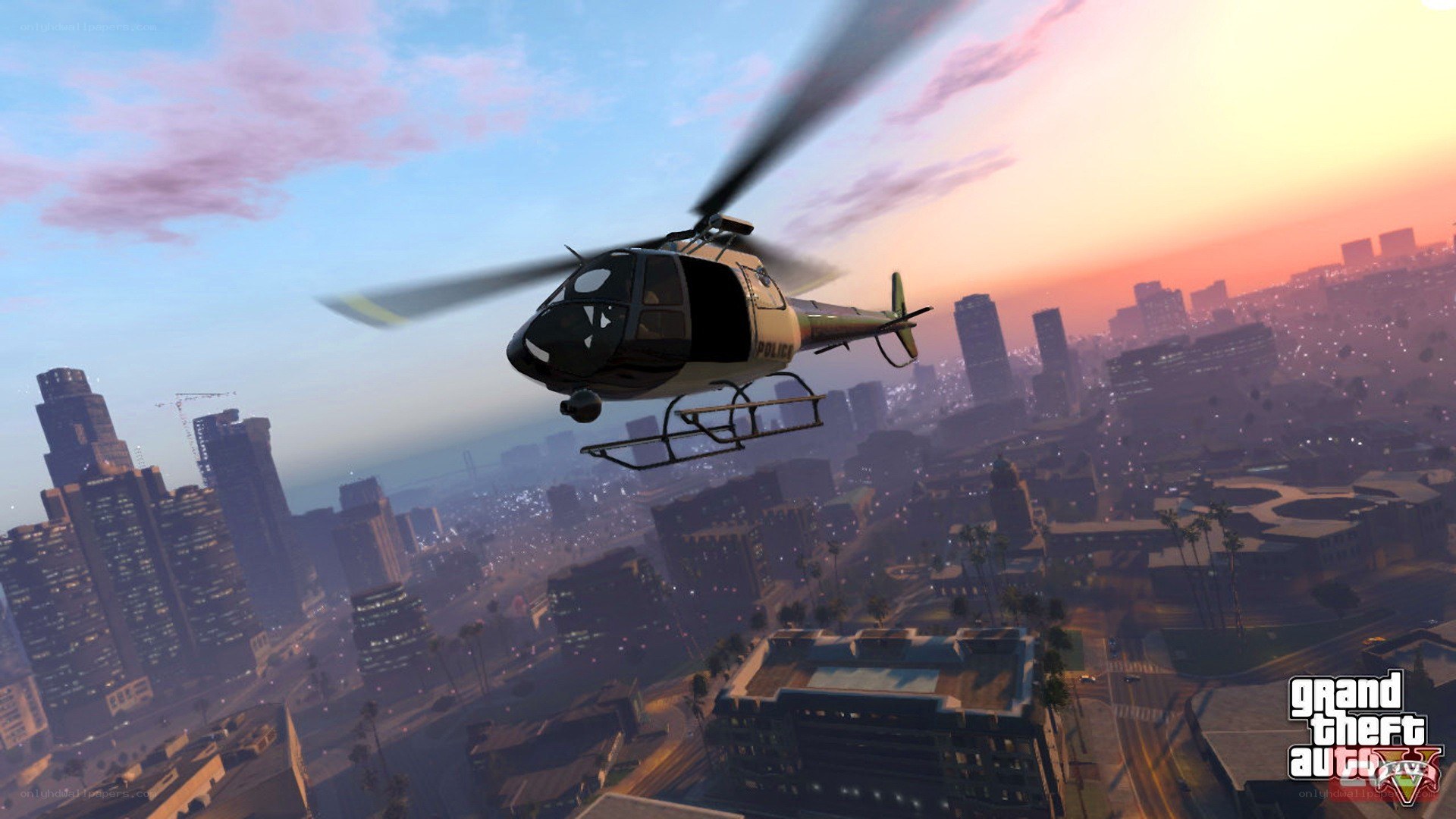 Police helicopter over city