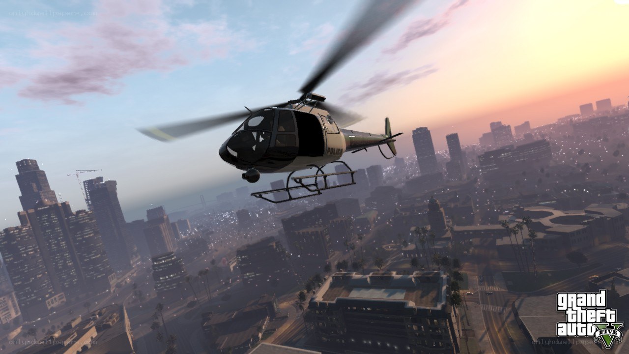 Police helicopter over city