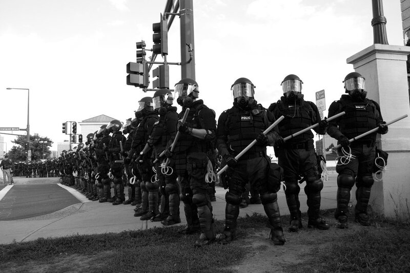 Police in riot gear at protest