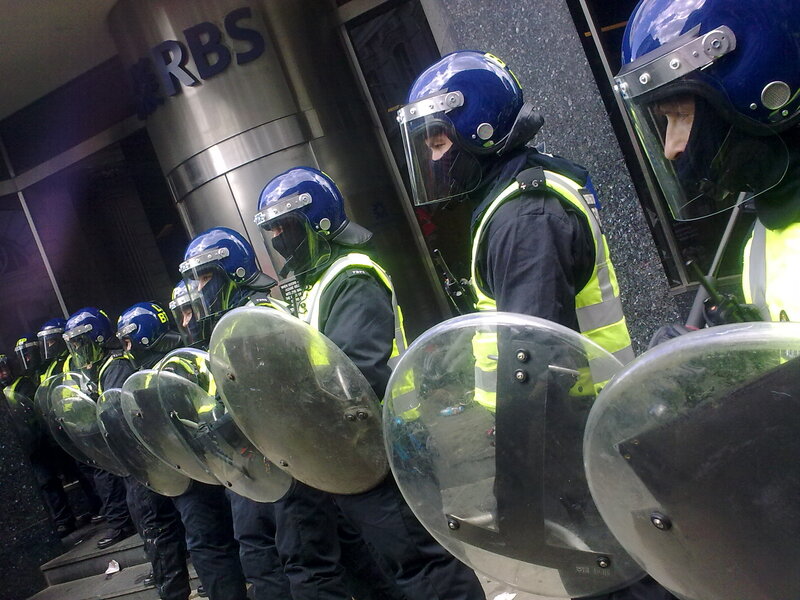Police in riot gear at RBS building