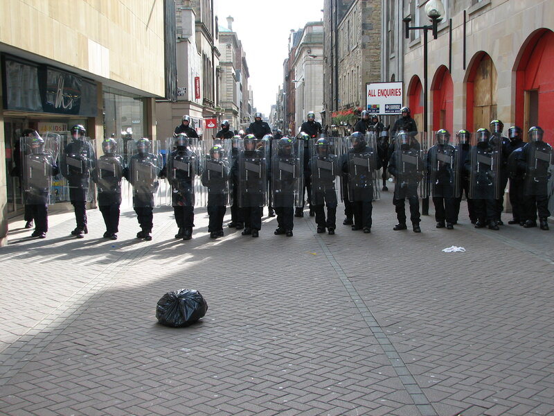 Police in riot gear on street