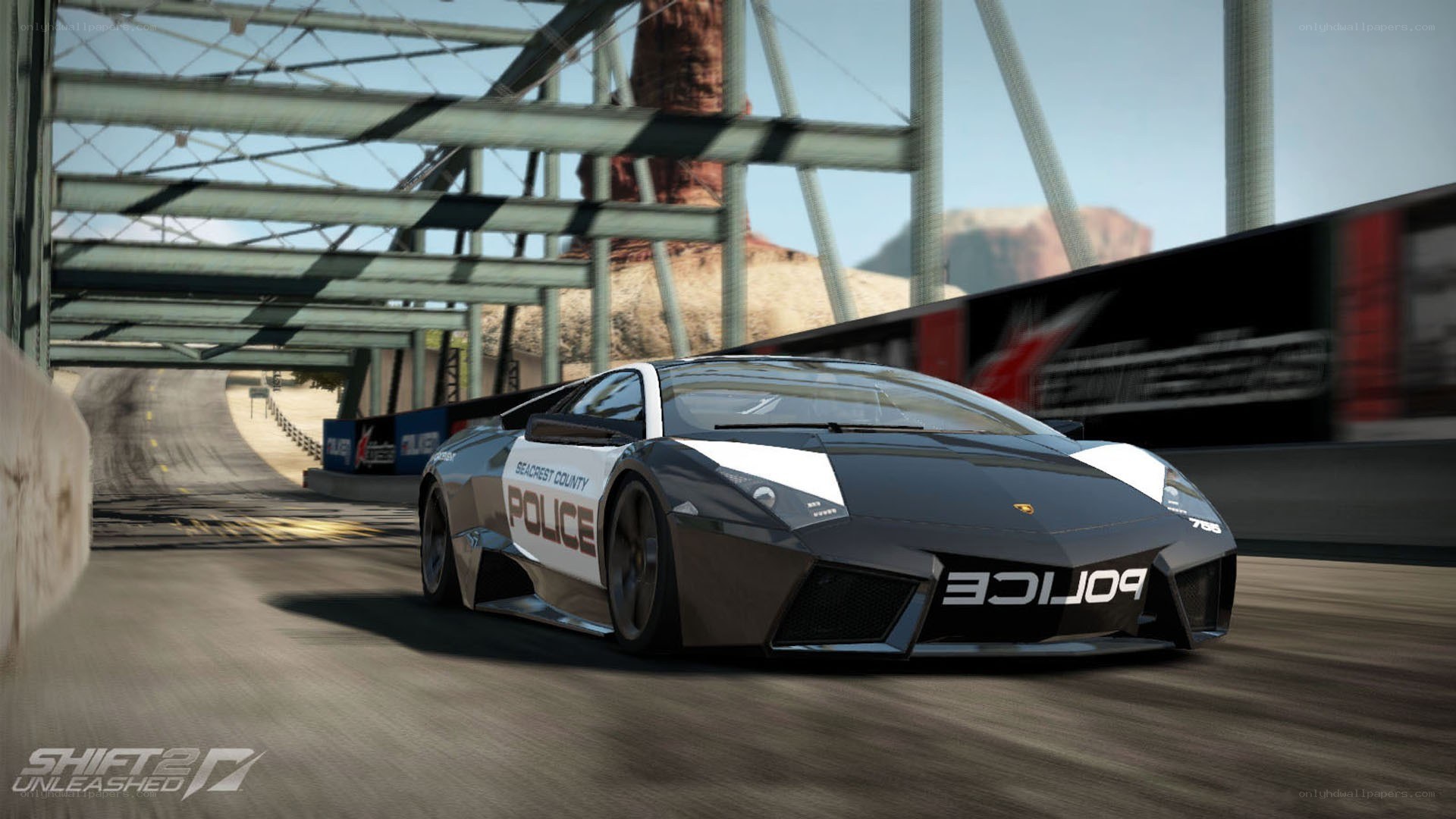 Police Lamborghini on a bridge