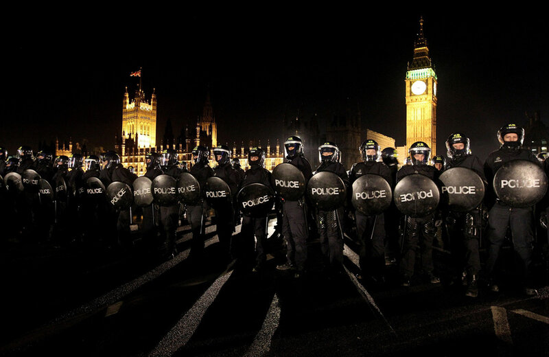 Police line at night in London