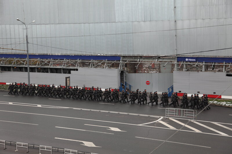 Police march in formation