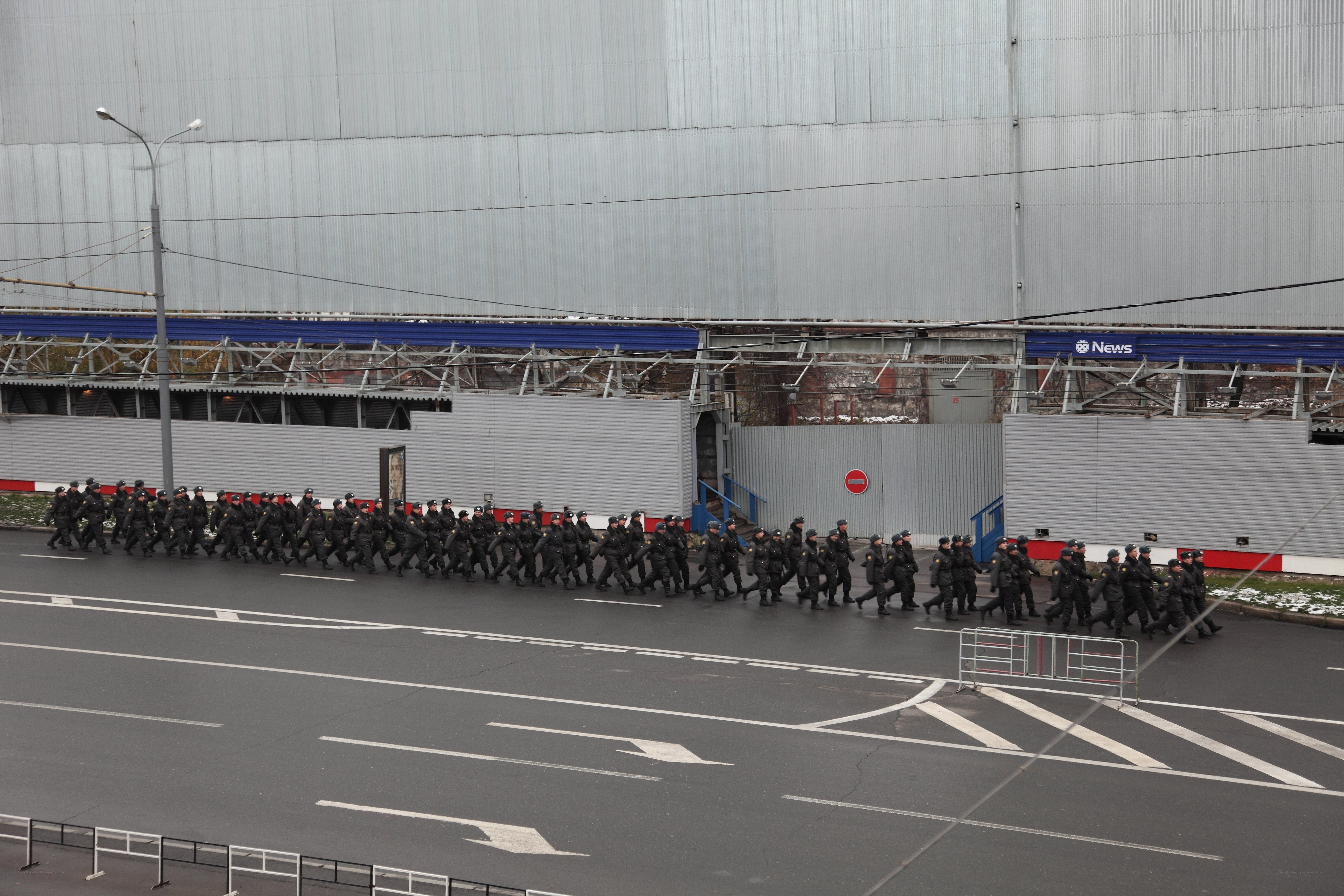 Police march in formation