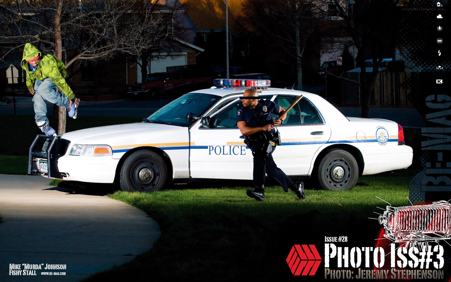 Police officer chasing skateboarder