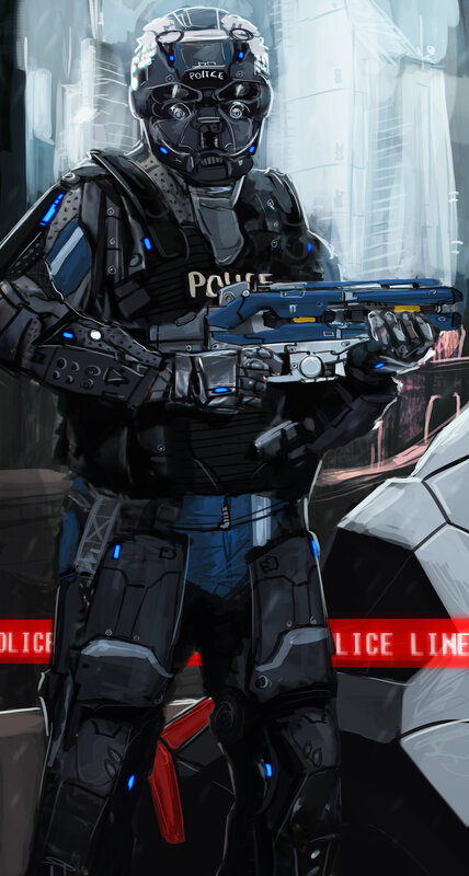 Police Officer in Armor — Black, Dramatic