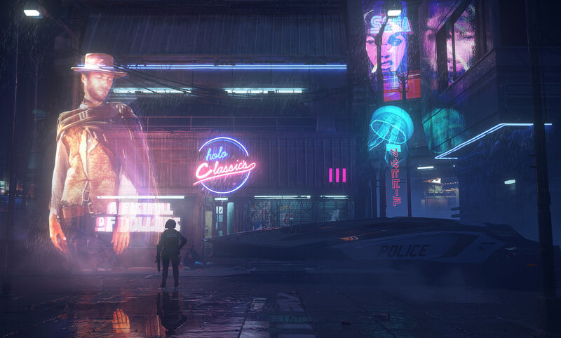 Police Officer in Rain — Blue