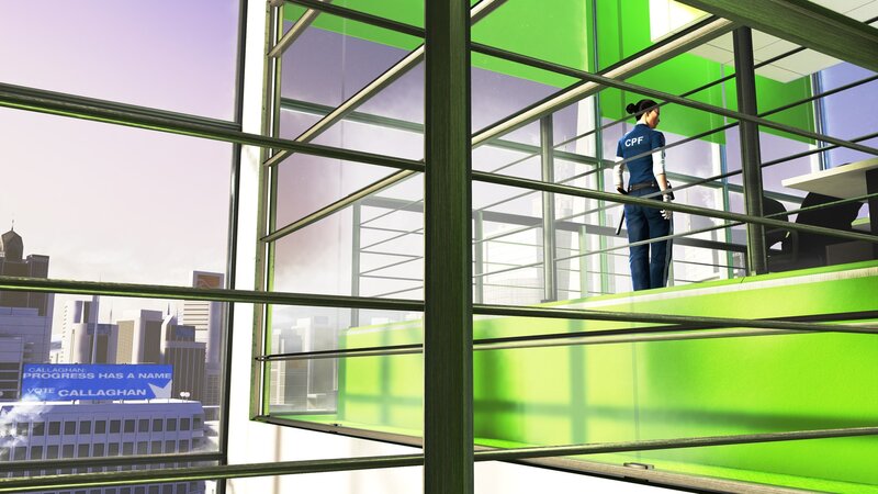 Police officer on a city balcony