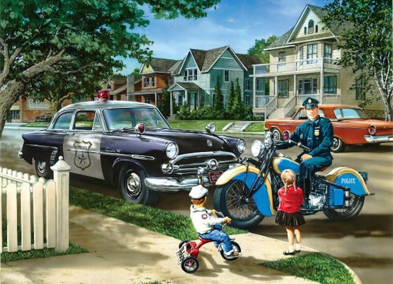 Police Officer on Motorcycle — Blue