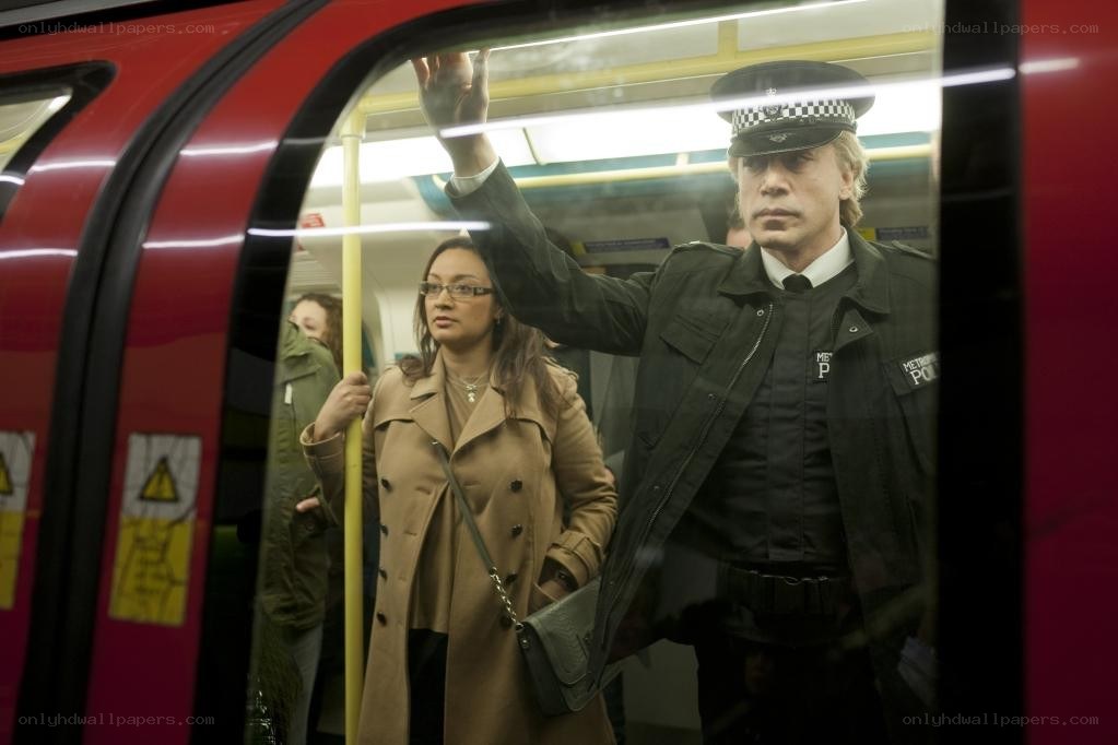 Police officer on subway train