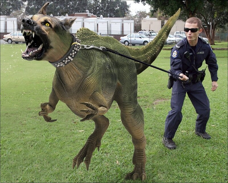 Police Officer with Dinosaur