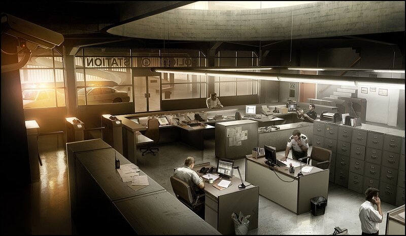 Police station interior scene