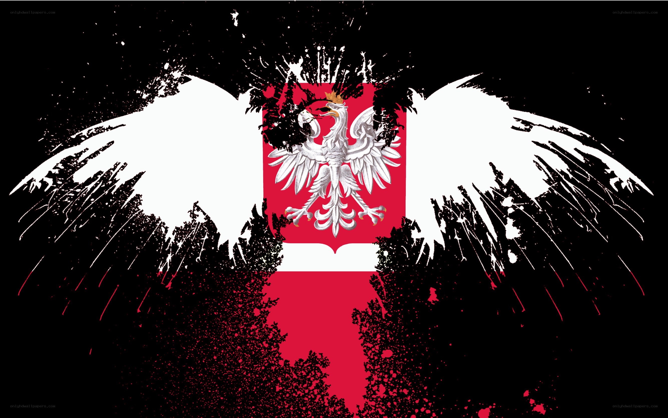 Polish eagle with splattered flag