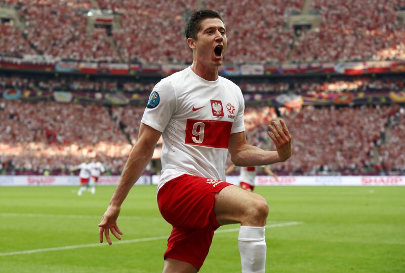 Polish footballer celebrating goal