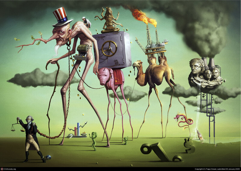 Political allegory with symbolic figures