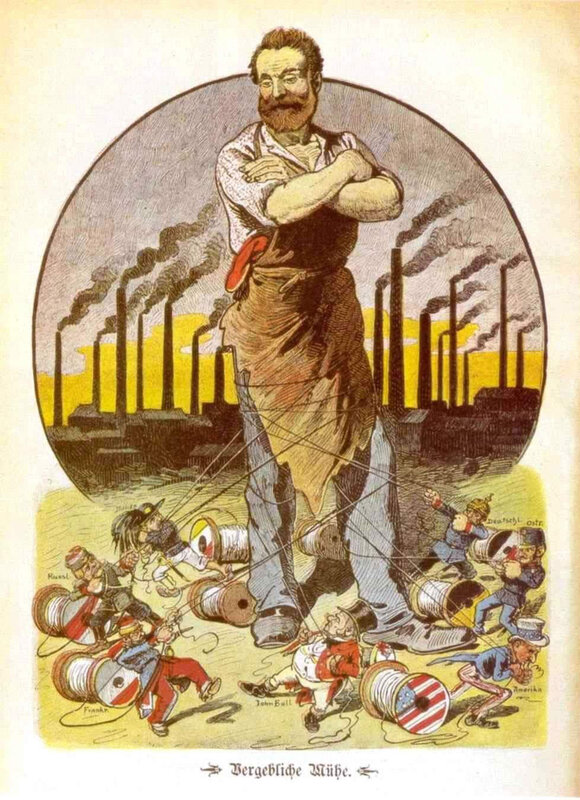 Political cartoon of industrial power