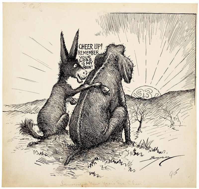 Political cartoon with donkey and dog