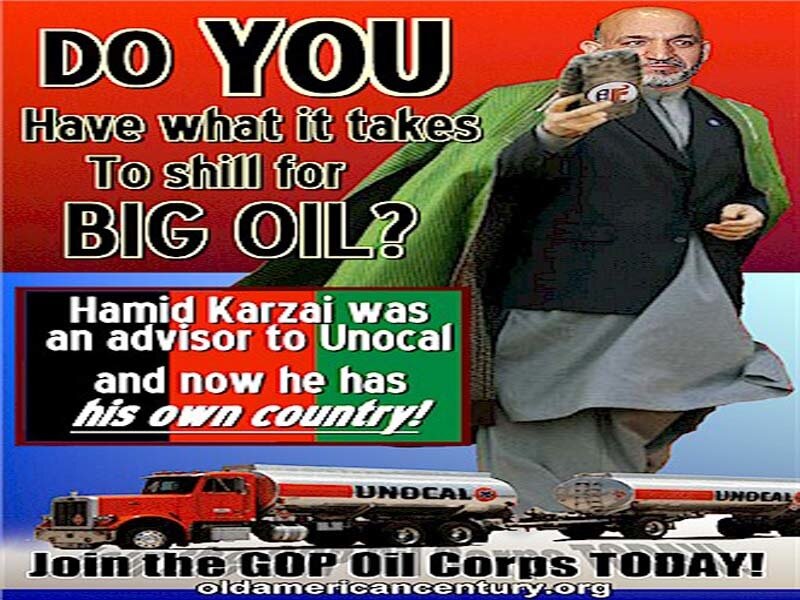 Political meme about oil and Hamid Karzai