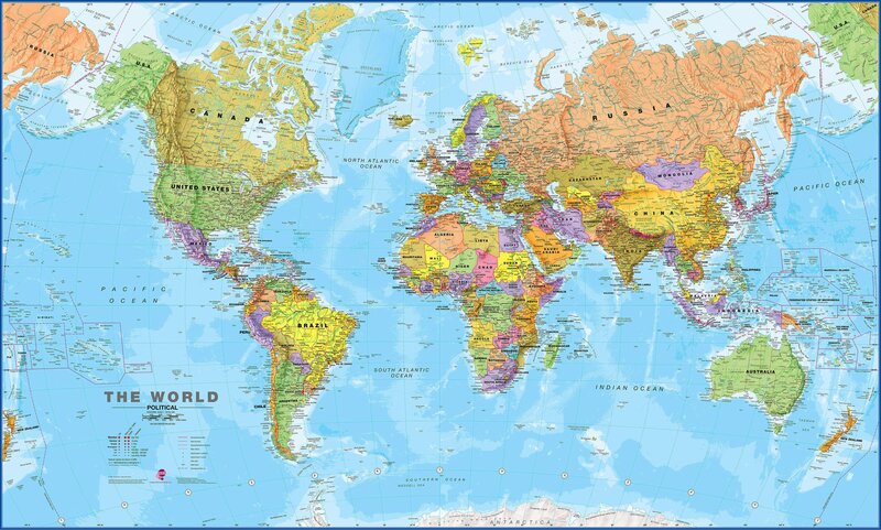 Political World Map — Blue, Neutral