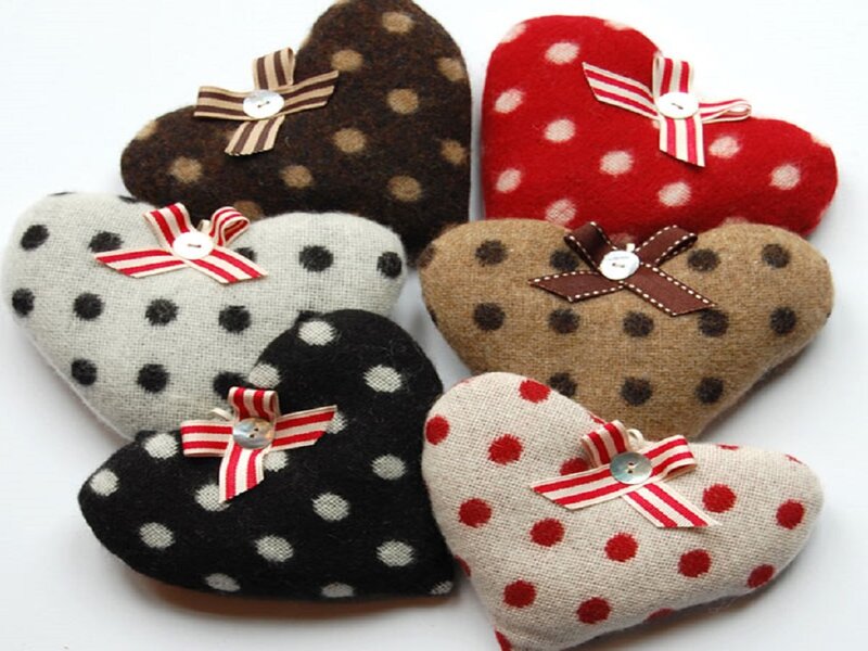 Polka Dot Heart Pillows — Red