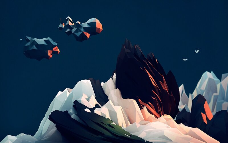 Polygonal Mountainscape — Blue, Dramatic