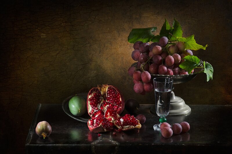 Pomegranate and Grapes — Brown