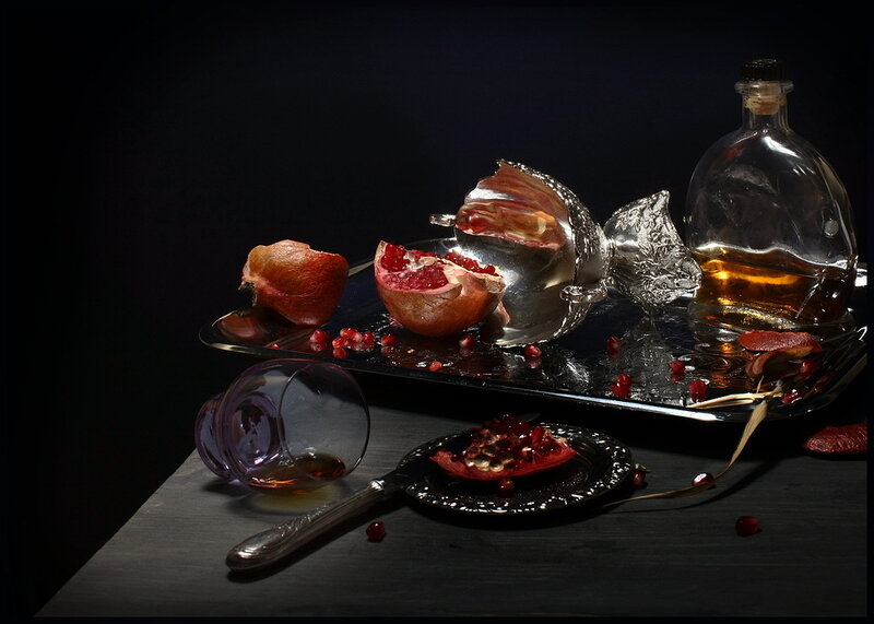 Pomegranate and liquor still life