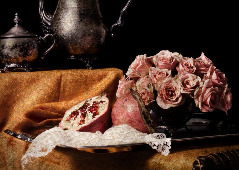 Pomegranate and Roses — Black, Dramatic