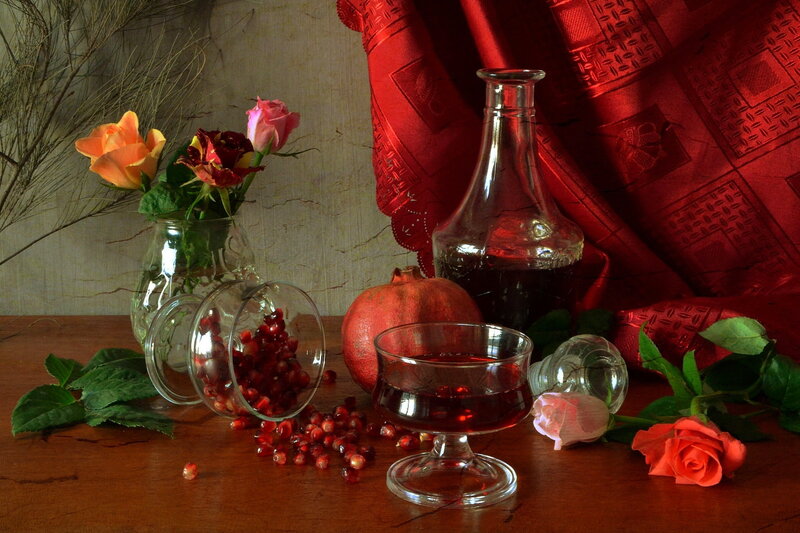 Pomegranate and Roses — Red