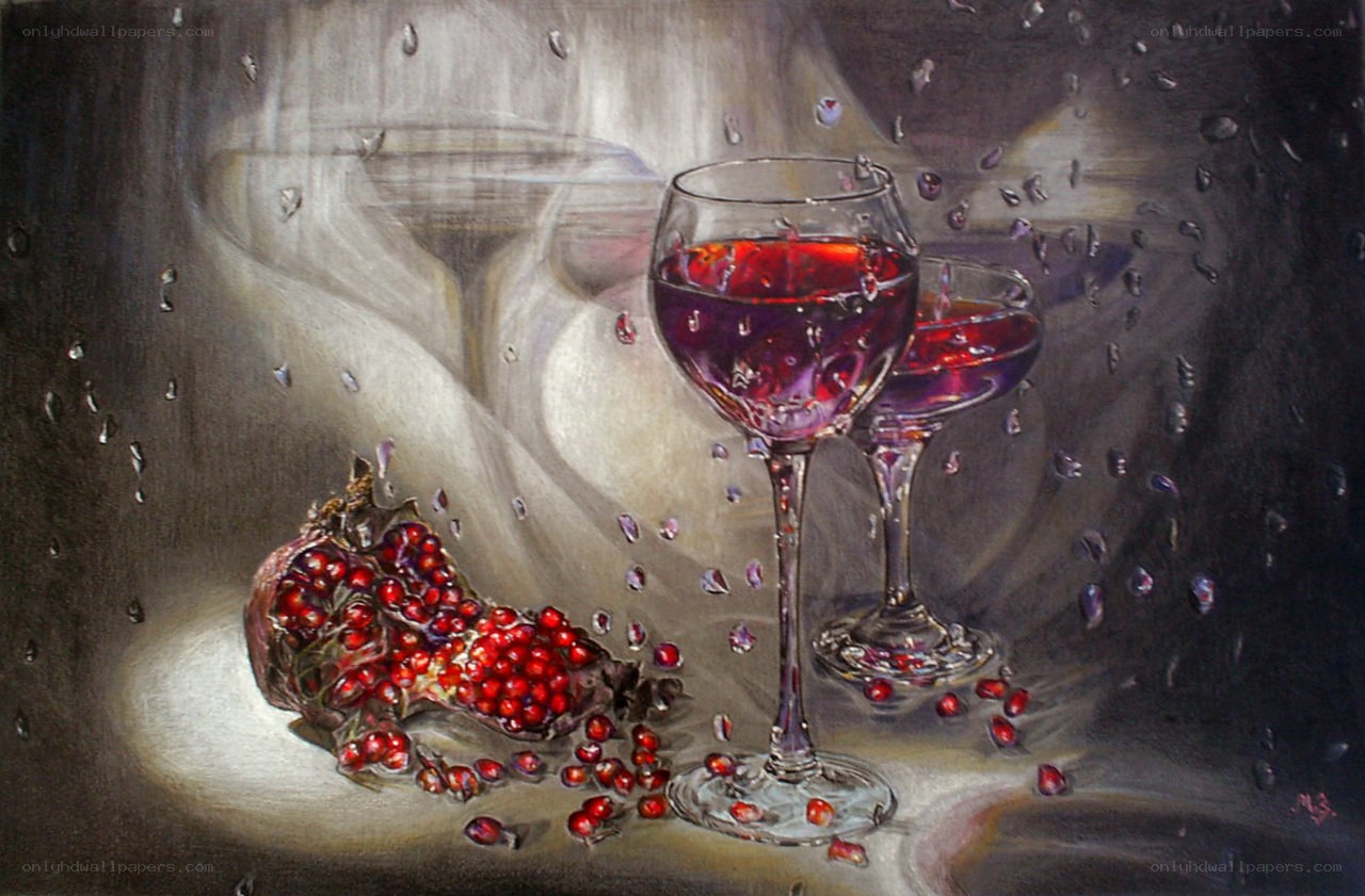 Pomegranate and wine glasses